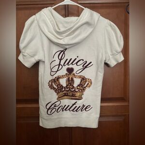 Rare Vintage Juicy Couture Short Sleeve Hoodie White with gold crown S